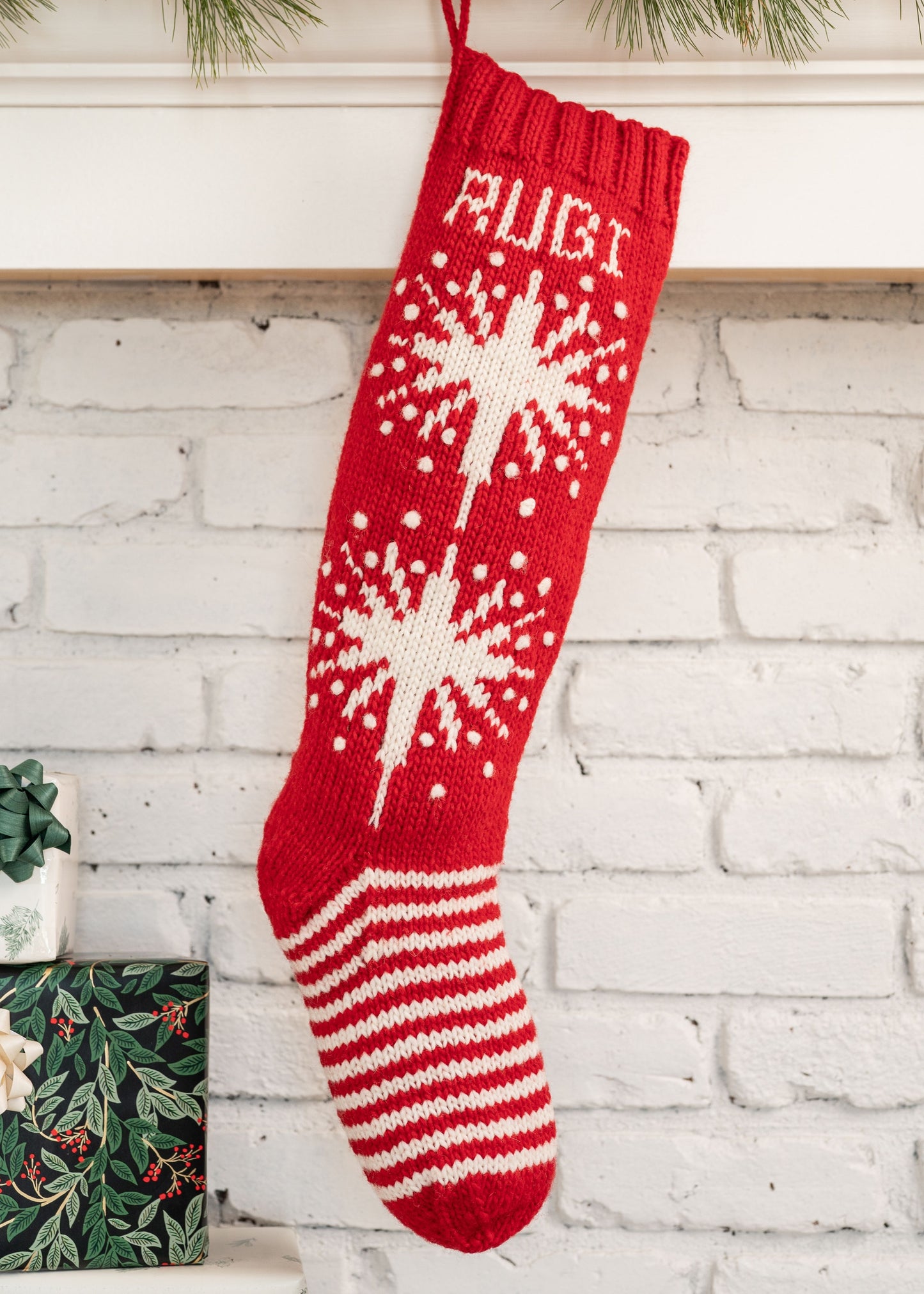 Christmas Stocking knitting kit red stocking with white stars
