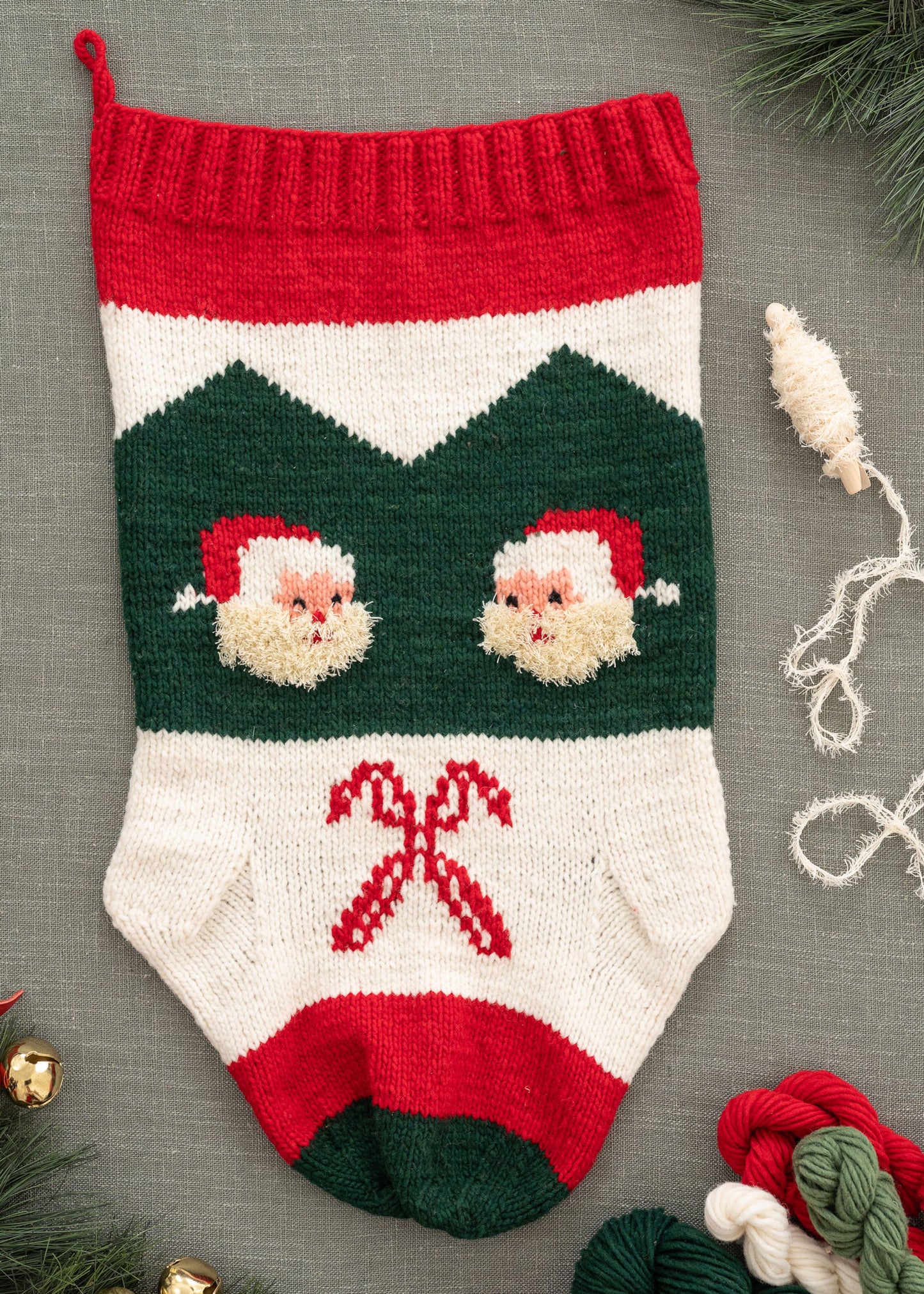 Christmas stocking knitting kit with santa claus design flat