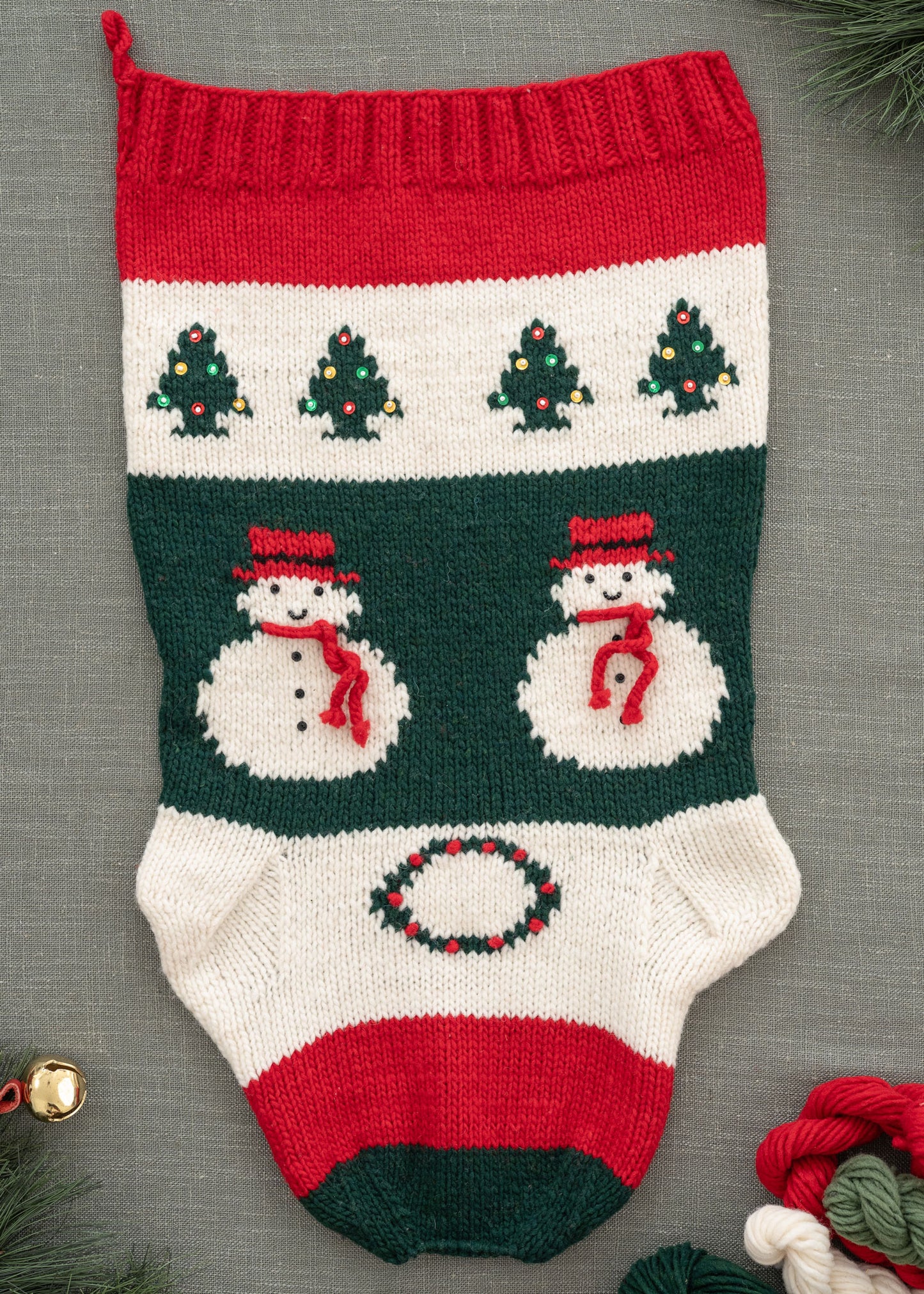 Classic Christmas Snowman Stocking knitting kit flat