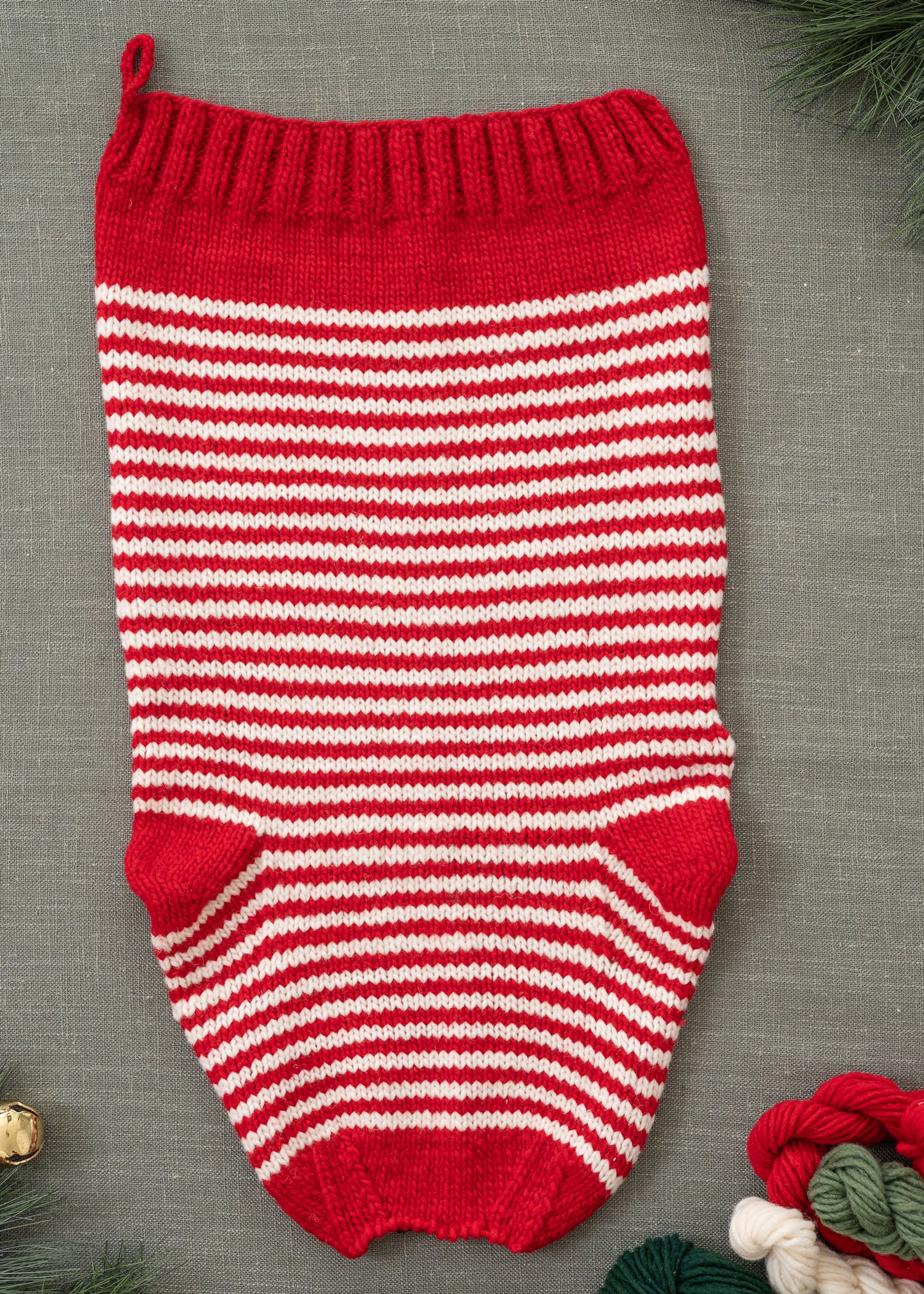 Beginner Christmas Stocking Knitting kit red white stripes flat