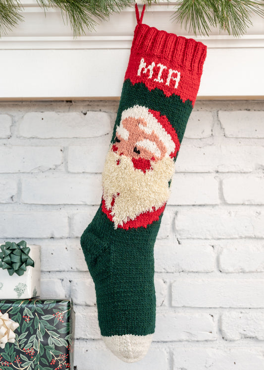 Persoanlized Christmas stocking hand knitting kit with Santa design
