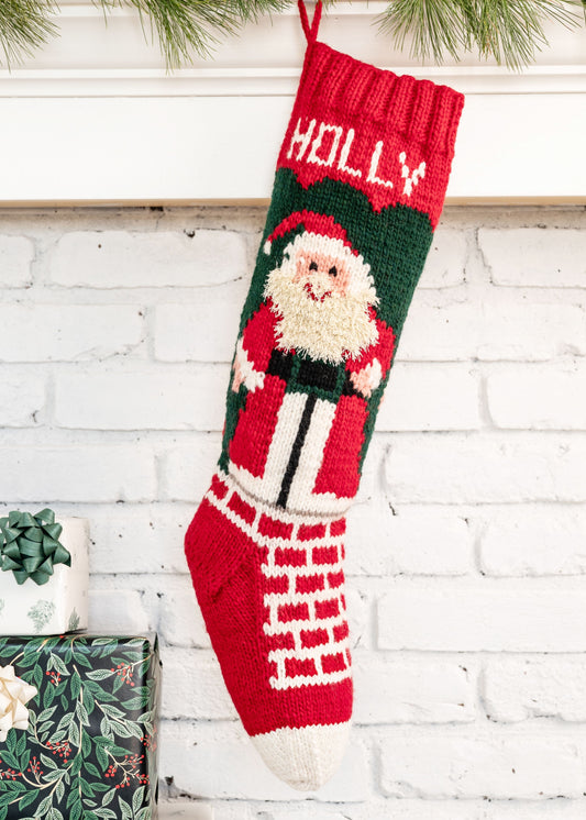 Personalized Christmas Stocking Knitting Kit with Santa and a chimney