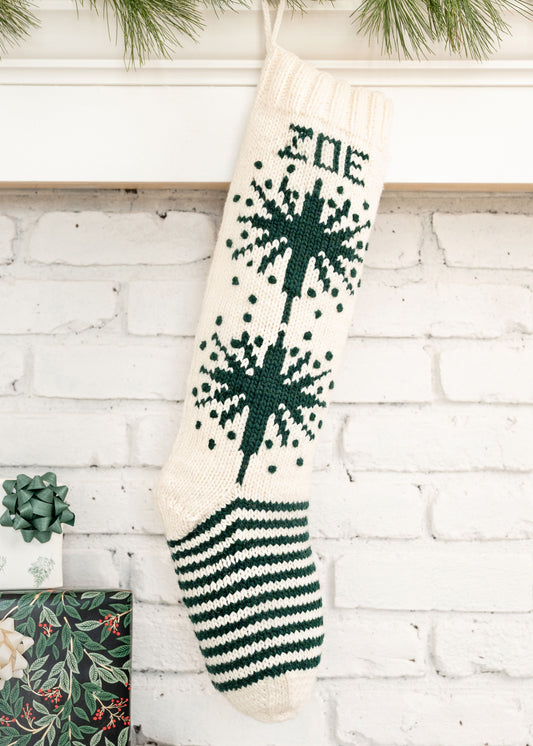 Christmas stocking Knitting kit white stocking with green Christmas stars