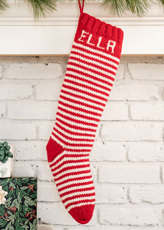 Beginner Christmas Stocking Knitting kit red white stripes