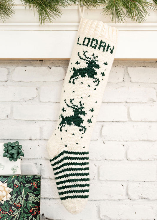 Christmas Stocking Knitting Kit White Green Deer