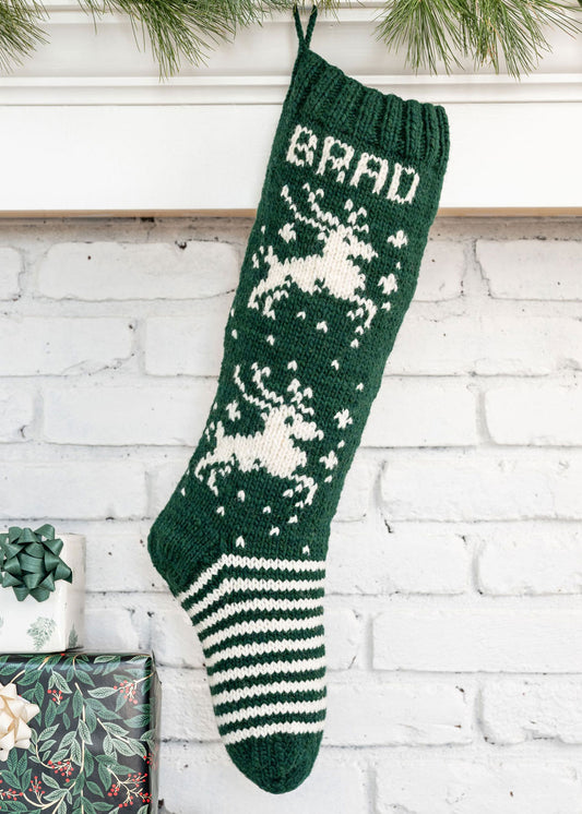Heirloom Stocking knitting kit green white deer