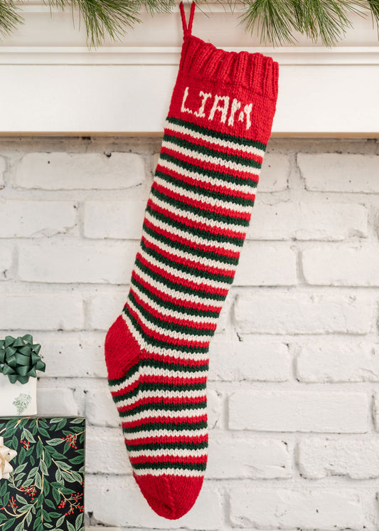 Red White Green Thin Striped Stocking Knitting kit