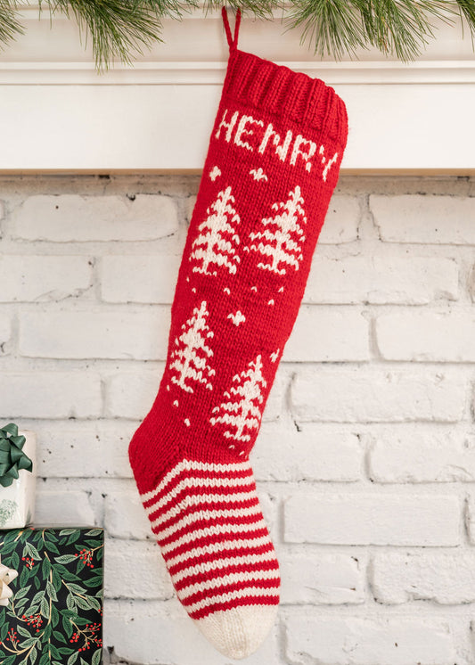 Christmas Stocking Knitting Kit wool red tree