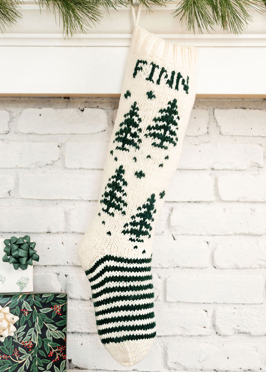White Green Tree Christmas Stocking Knitting Kit