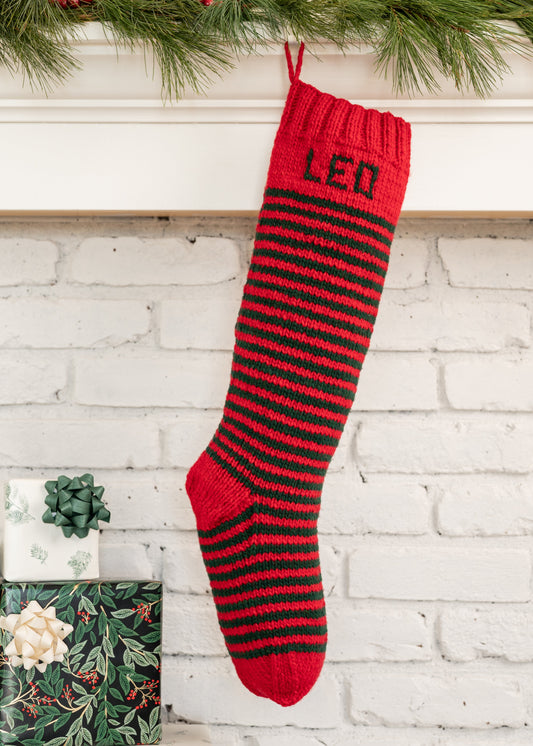 Red Green Striped Christmas stocking knitting kit