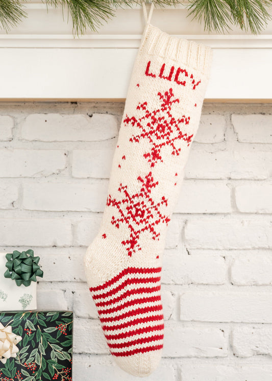 Christmas stocking knitting kit white stocking with red fair isle snowfakes