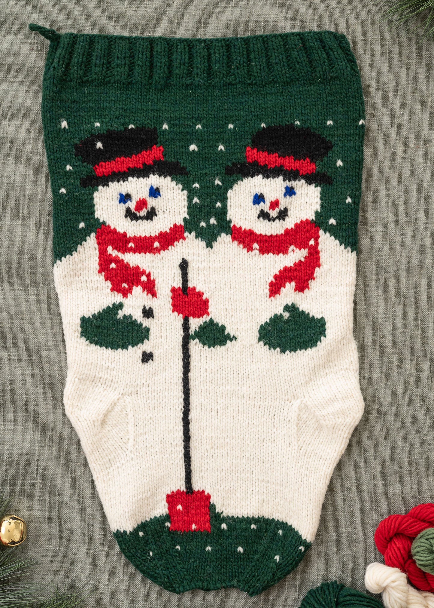 Green Snowman Knitting kit flat