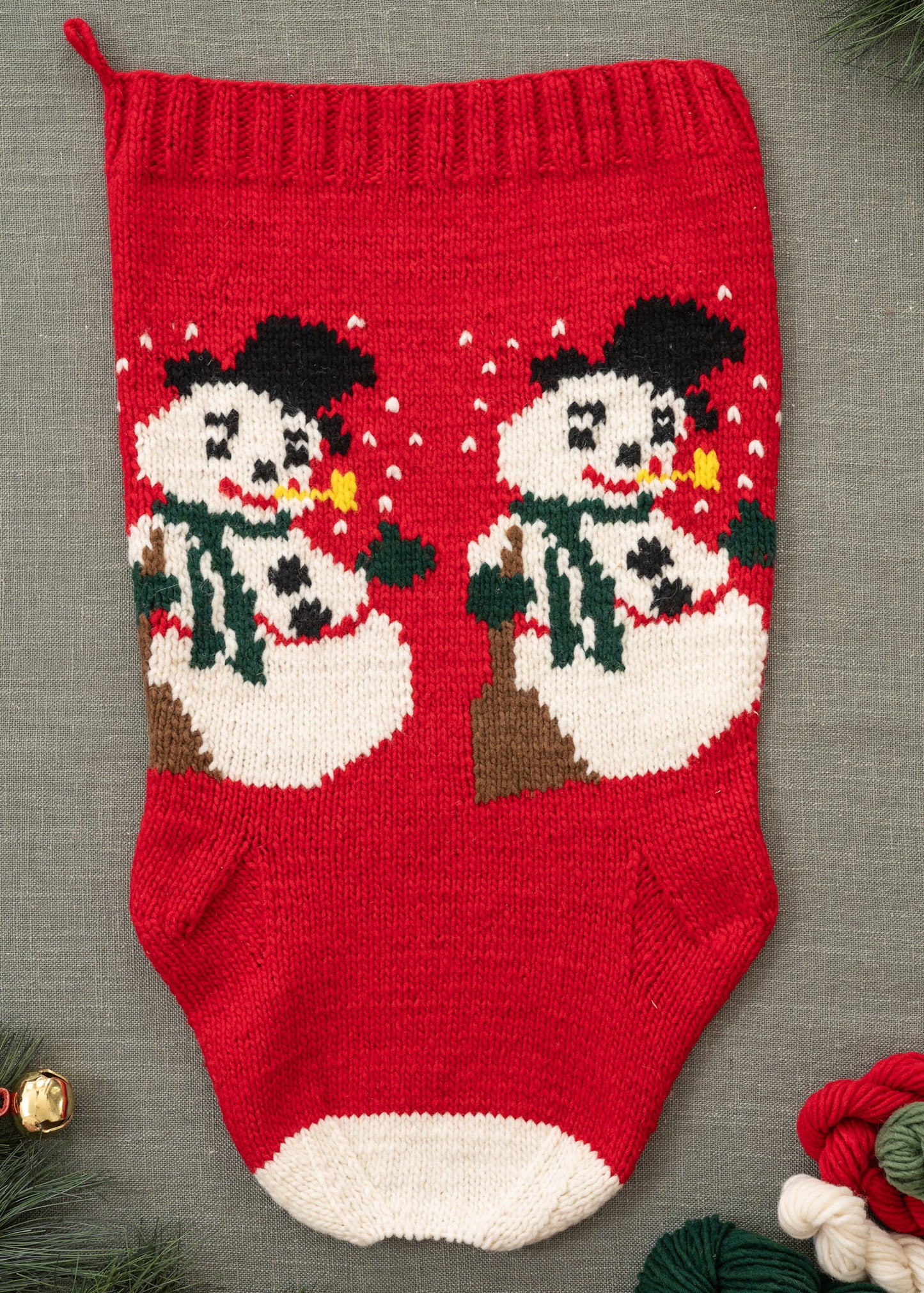 Red Frosty Christmas Stocking Knitting Kit flat