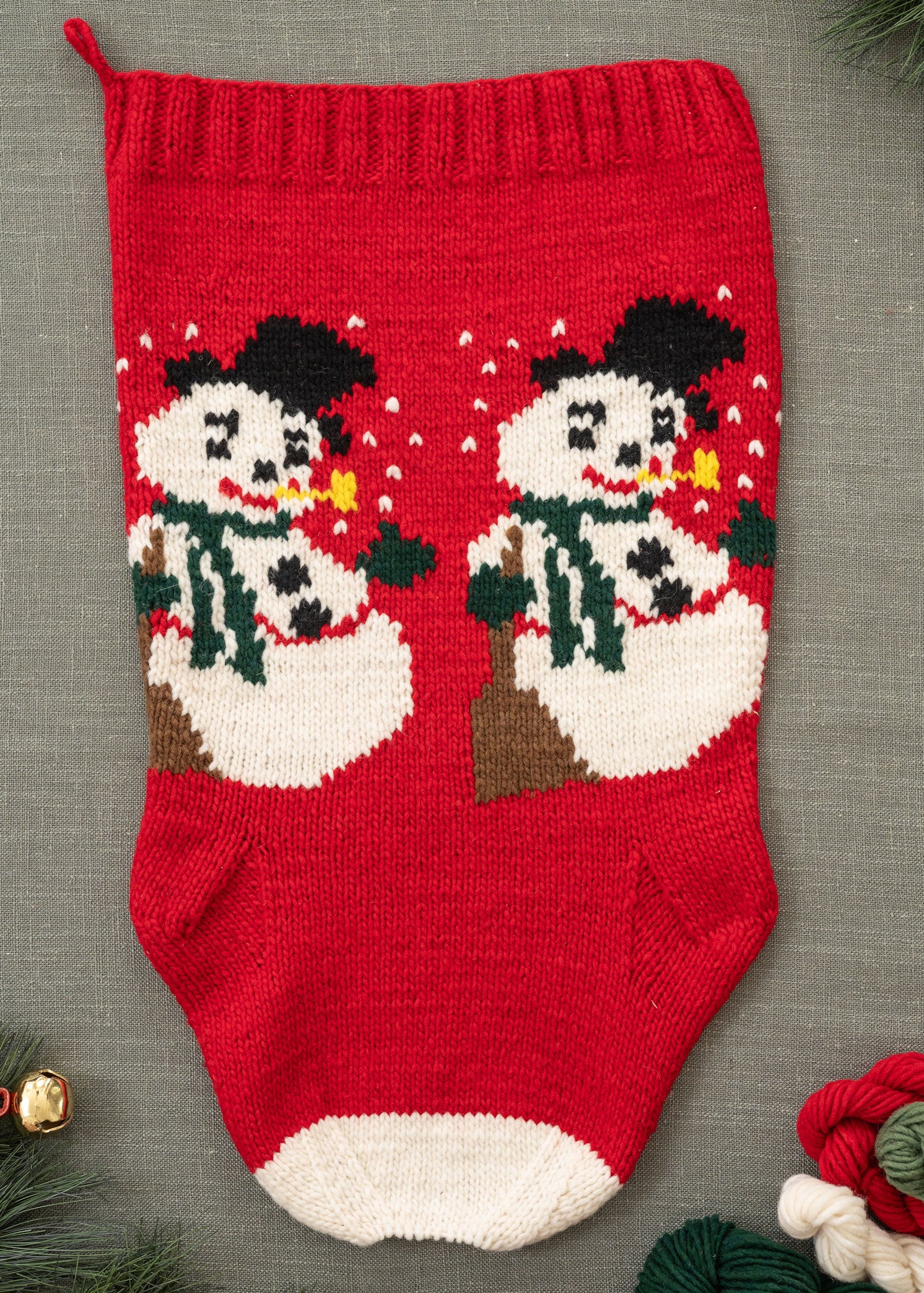 Red Frosty Christmas Stocking Knitting Kit flat
