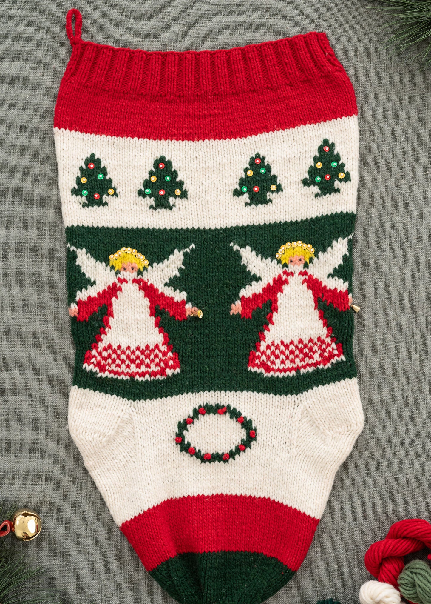 Angel Christmas Stocking Knitting Kit flat