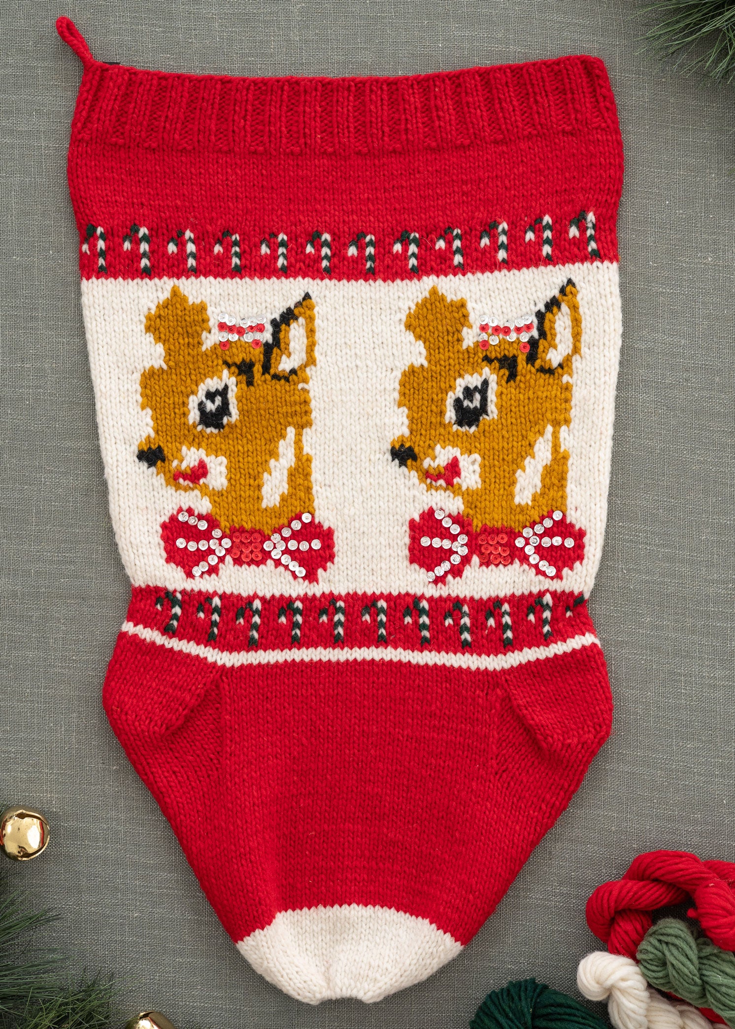 wool stocking knitting kit Christmas doe flat