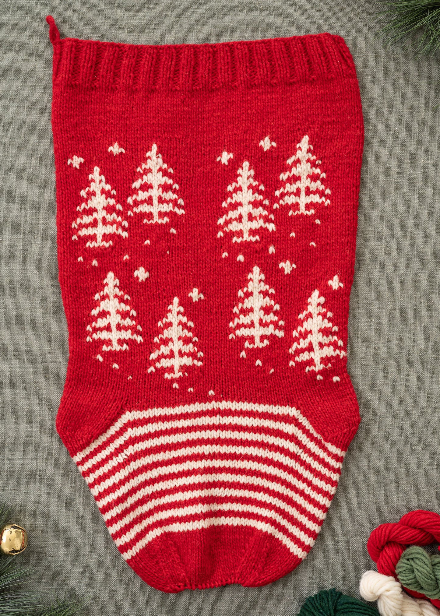 Christmas Stocking Knitting Kit wool red tree flat